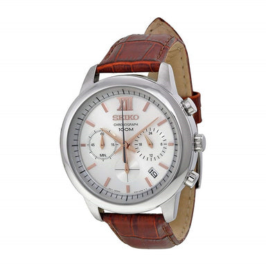 Seiko Chronograph Quartz Chronograph Brown Leather Watch SSB143 