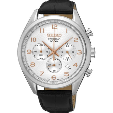 Seiko  Quartz Chronograph Black Leather Watch SSB227 