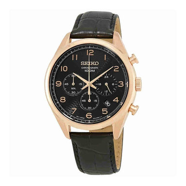 Seiko Chronograph Quartz Chronograph Black Leather Watch SSB296 