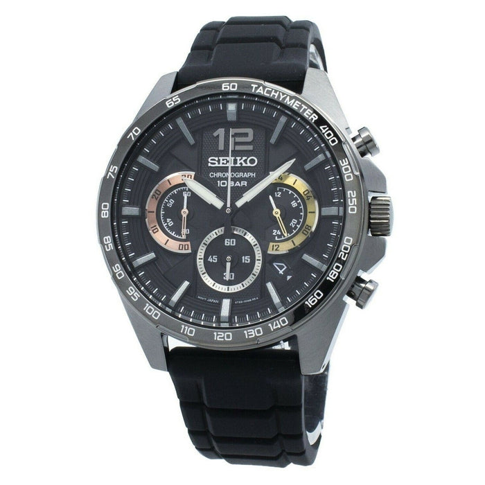 Seiko Sports Quartz Chronograph Black Silicone Watch SSB349 