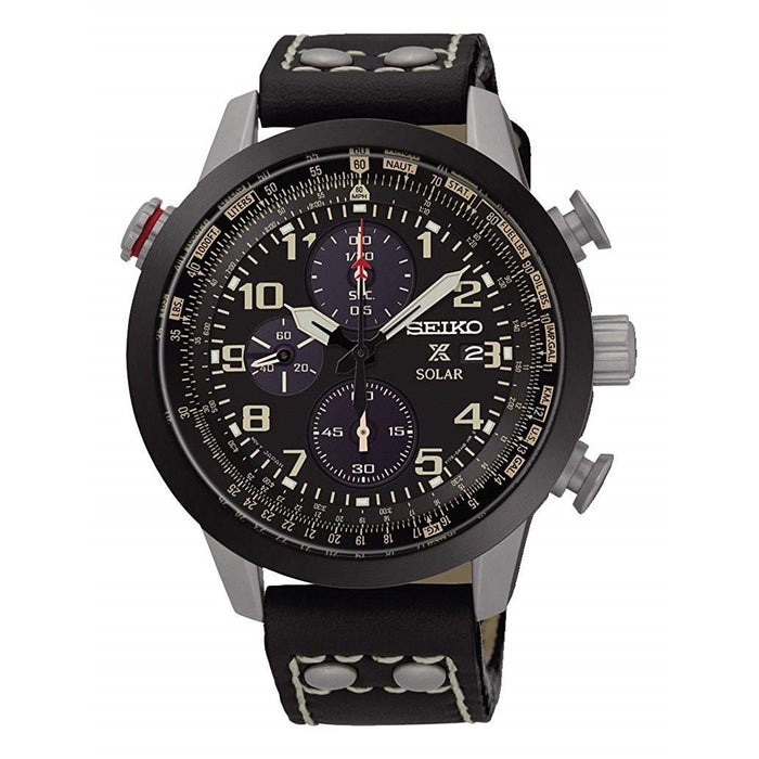 Seiko Prospex Quartz Chronograph Black Leather Watch SSC423 