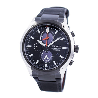 Seiko Solar Sportura Solar Chronograph Black Leather Watch SSC483 