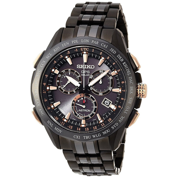Seiko Astron GPS Solar Limited Edition Solar Chronograph World Time Black Titanium Watch SSE019 