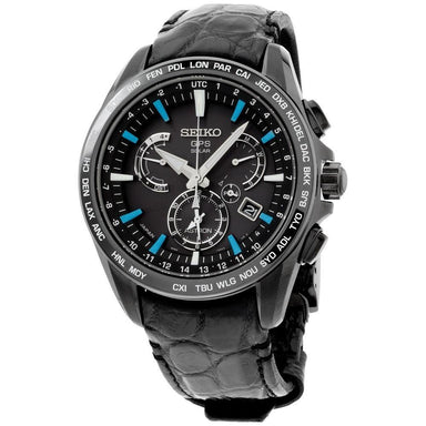 Seiko Astron GPS Solar Solar Chronograph World Time Black Leather Watch SSE067 