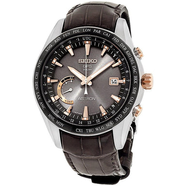 Seiko Astron GPS Solar Solar World Time Brown Leather Watch SSE095 