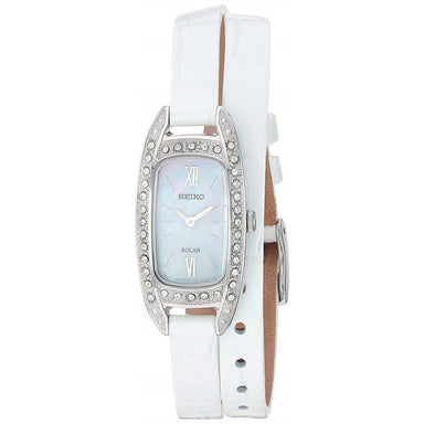 Seiko Solar Quartz White Leather Watch SUP391 