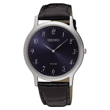 Seiko Solar Quartz Black Leather Watch SUP861 