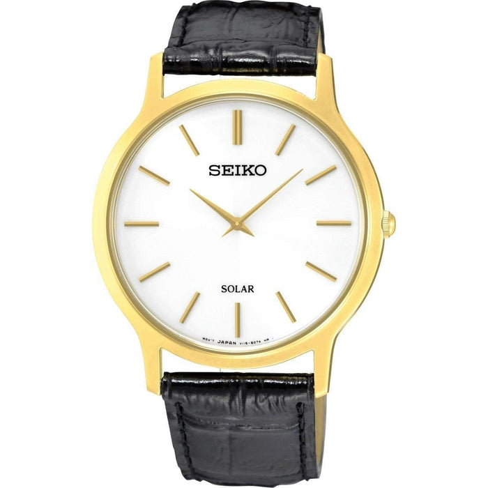 Seiko Solar Quartz Black Leather Watch SUP872 