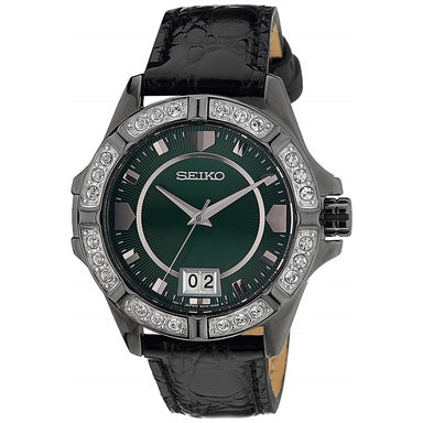 Seiko Conceptual Quartz Black Leather Watch SUR805 
