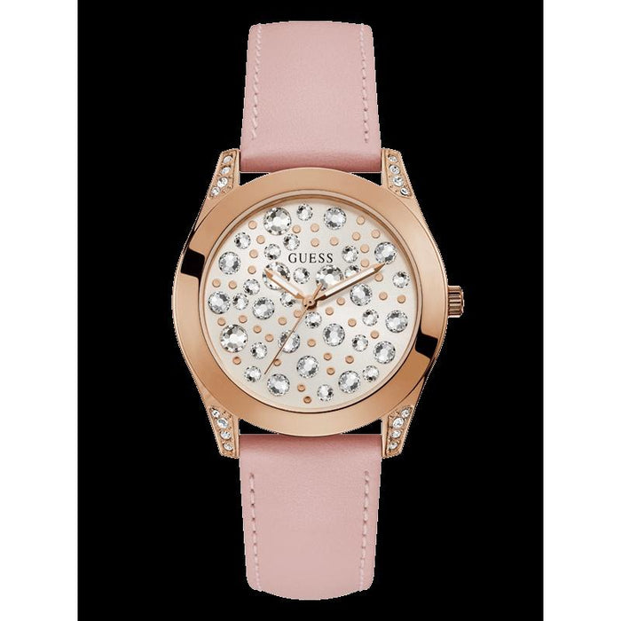 Guess Casual Quartz Crystal Pink Leather Watch U1065L1 