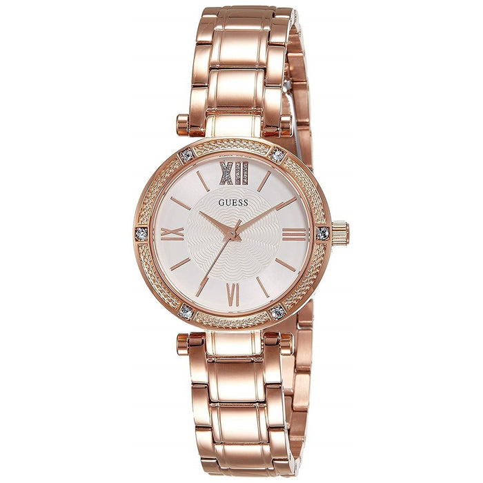 Guess Park Ave Quartz Crystal Rose-Tone Stainless Steel Watch W0767L3 