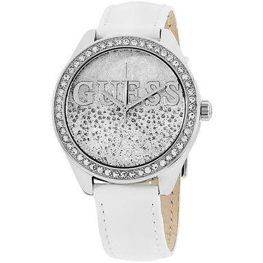 Guess Glitter Girl Quartz Crystal White Leather Watch W0823L1 