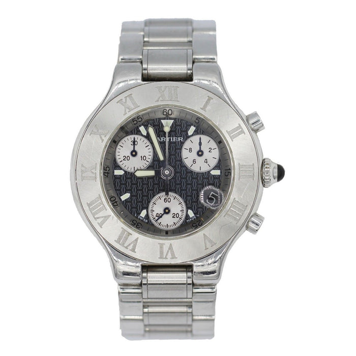 Cartier Must 21 Quartz Chronograph Brushed and Polished Stainless Steel Watch W10172T2 