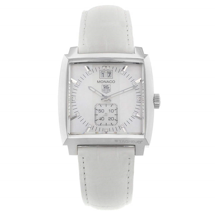 Tag Heuer Monaco Quartz Diamond White Leather Watch WAW1318.FC6247 