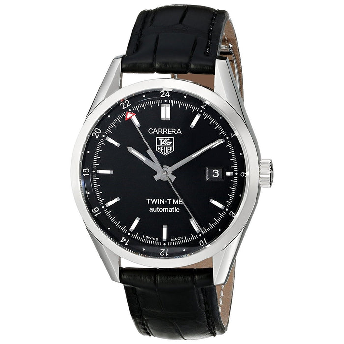 Tag Heuer Carrera Automatic Twin Time Automatic Black Leather Watch WV2115.FC6180 
