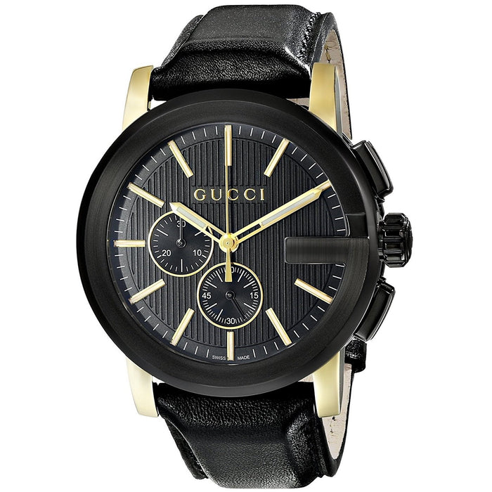 Gucci G-Chrono Quartz Chronograph Black Leather Watch YA101203 