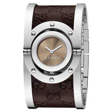 Gucci Twirl Quartz Brown Leather Watch YA112433 