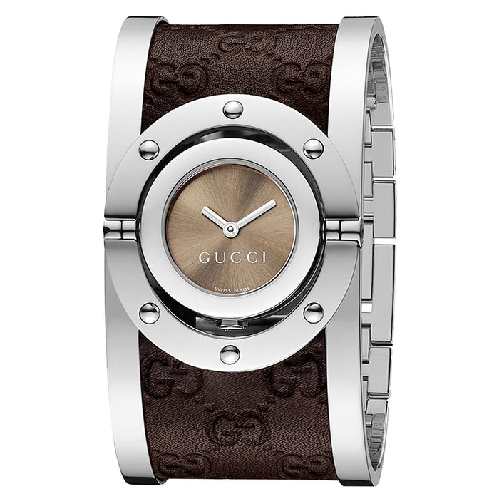 Gucci Twirl Quartz Brown Leather Watch YA112433 