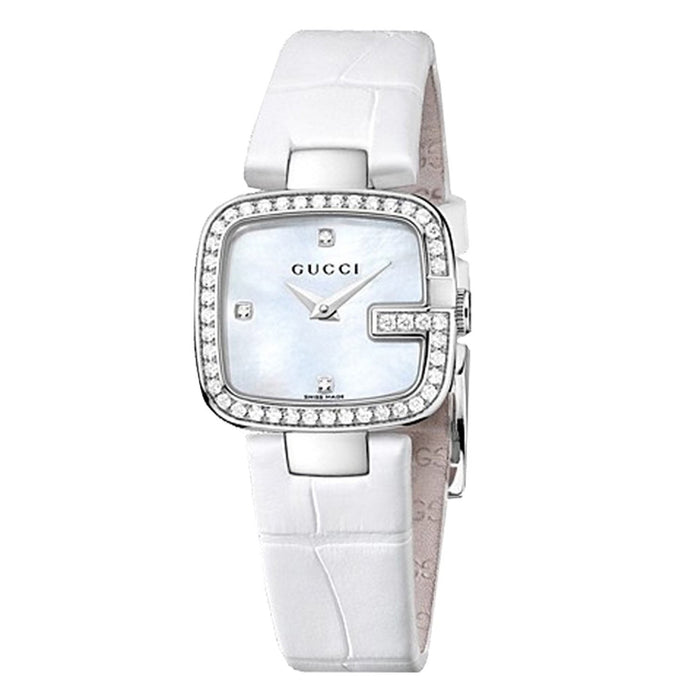 Gucci G- Quartz Diamond White Leather Watch YA125514 