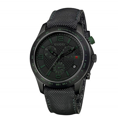 Gucci G-Timeless Quartz Chronograph Black Leather Watch YA126225 