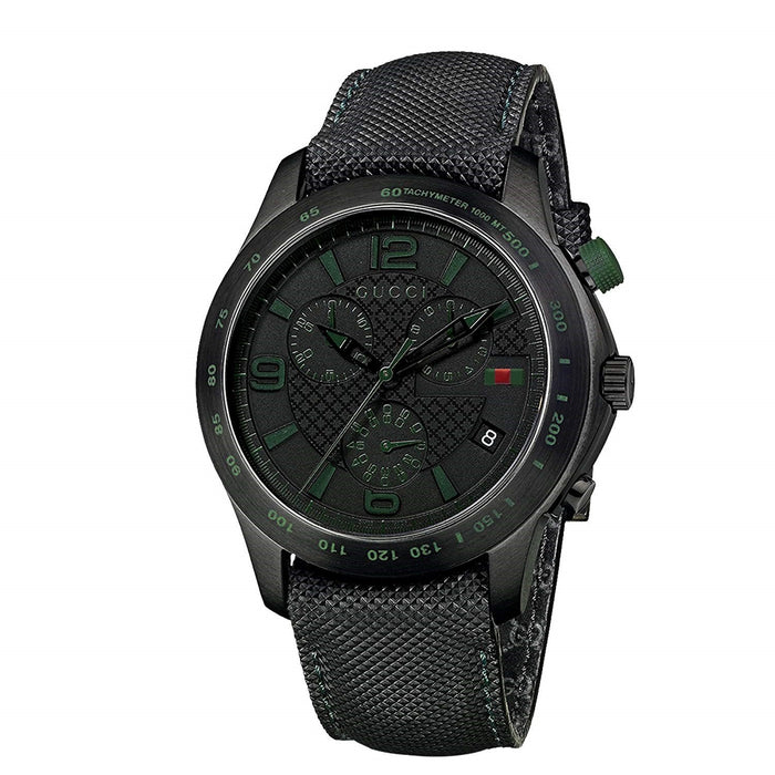 Gucci G-Timeless Quartz Chronograph Black Leather Watch YA126225 