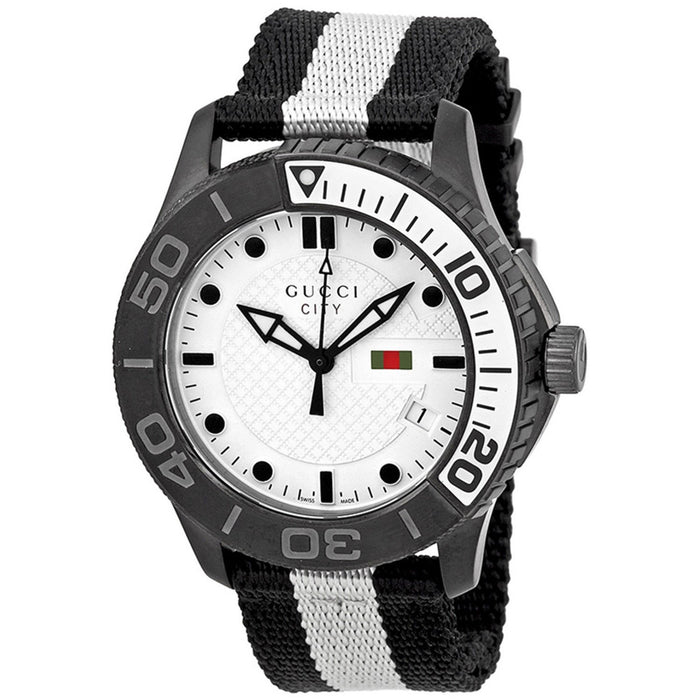 Gucci G-Timeless Quartz Black and white Nylon Watch YA126243 