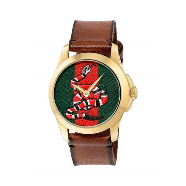 Gucci Le Marche Des Merveilles Quartz Snake Motif Brown Leather Watch YA1264012 