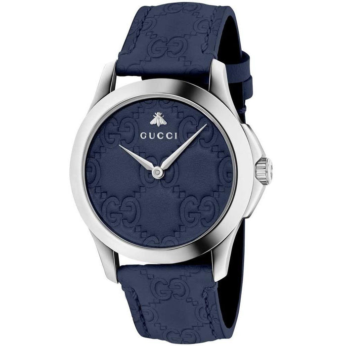 Gucci G-Timeless Quartz Guccissima Embossed Blue Leather Watch YA1264032 
