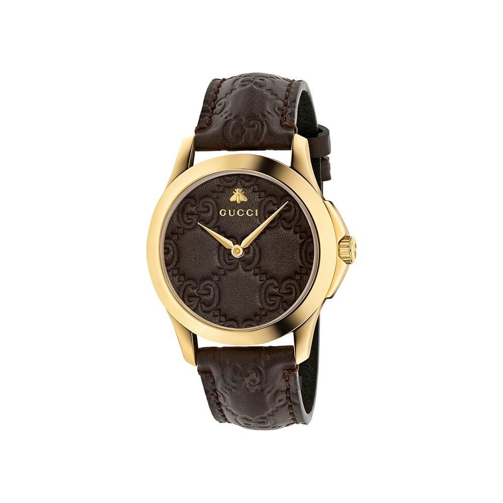 Gucci G-Timeless Quartz Brown Leather Watch — 12oclock.us