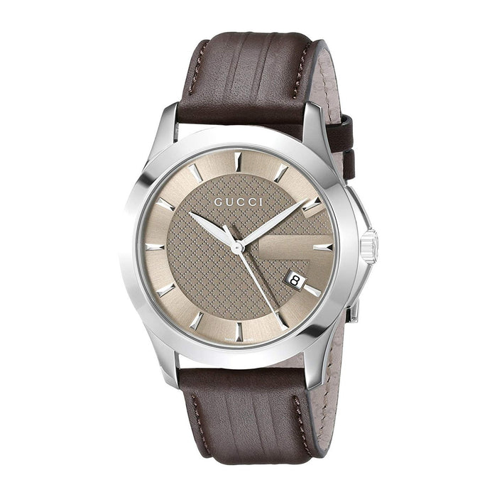 Gucci G-Timeless Quartz Brown Leather Watch YA126403 