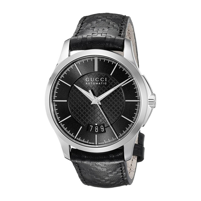 Gucci G-Timeless Automatic Date Black Leather Watch YA126430 