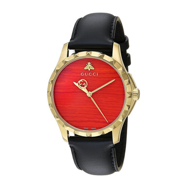 Gucci G-Timeless Quartz Black Leather Watch YA126464 