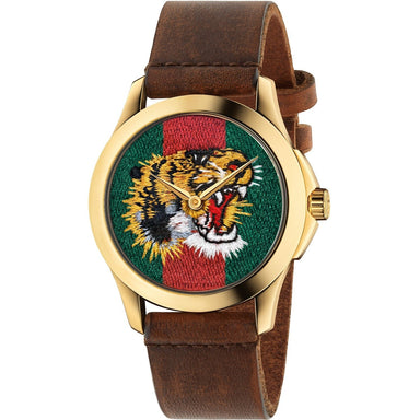 Gucci Le Marche Des Merveilles Quartz Brown Leather Watch YA126497 