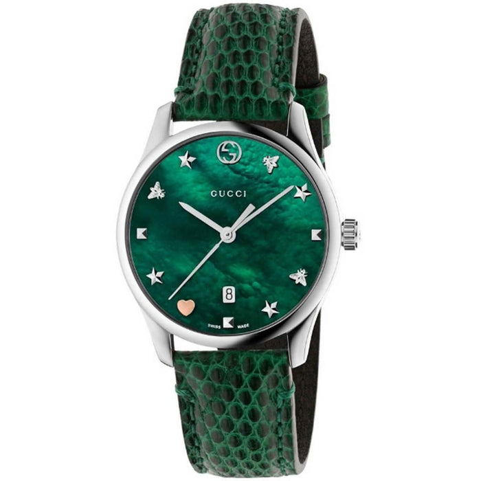 Gucci G-Timeless Quartz Green Leather Watch YA126585 