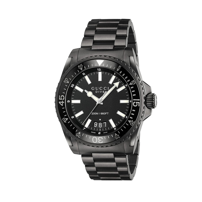 Gucci Dive Quartz Black Stainless Steel Watch YA136205 
