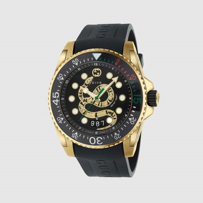 Gucci Dive Quartz Black Silicone Watch YA136219 