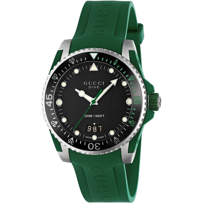 Gucci Dive Quartz Green Rubber Watch YA136310 