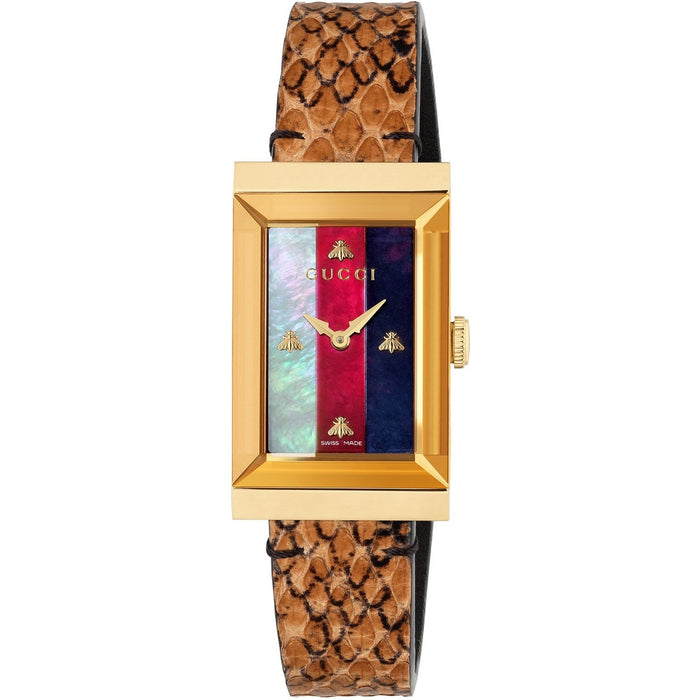 Gucci G-Frame Quartz Brown Leather Watch YA147402 